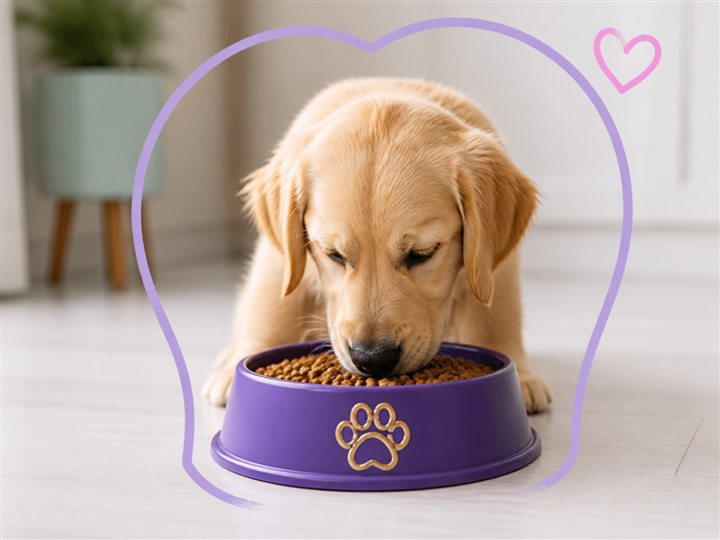 Perro durante su desayuno