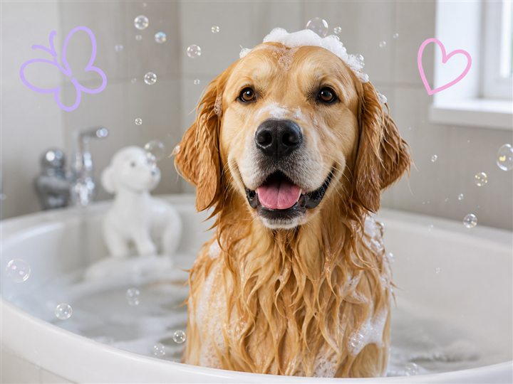 Perro durante su baño
